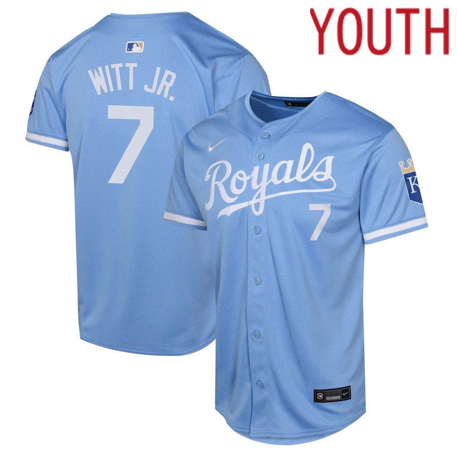 Youth Kansas City Royals #7 Bobby Witt Nike Light Blue Alternate Limited Player MLB Jersey->youth mlb jersey->Youth Jersey